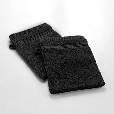 Douceur d'Intérieur, 2 washandjes, 15 x 21 cm, zwart, 100% katoen, zachtheid