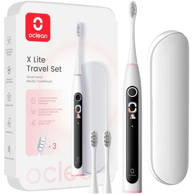 Oclean X Lite Brosse à Dents Électrique, 3 Brosettes, 5 Modes et Autonomie de 40 Jours, Brosse à Dents Électrique Sonique, Ideal pour Voyage, Étui de Voyage, Gris Set