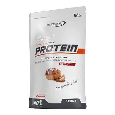 Best Body Nutrition Gourmet Premium Pro Protein, Petit pain à la cannelle, Shake protéiné à 4 composants: Caséinate, concentré de whey, isolat de whey, protéine d'œuf, sachet zippé de 1 kg