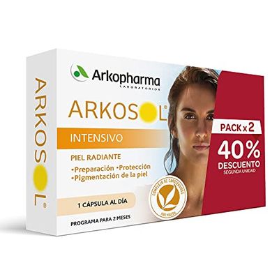 Arkopharma Arkosol Intensivo 60 Cápsulas, Bronceado Desde el Interior, Todo Tipo de Piel, Prepara y Protege la Piel para la Exposición Solar, Complemento Alimenticio