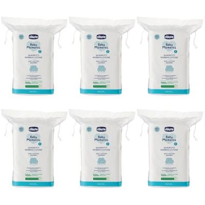 Chicco Baby Moments Quadrotti in Cotone Morbido, 360 Pezzi, 100% Cotone Puro, Multipack 6x60