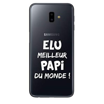 Zokko fodral Samsung J6 Plus 2018 "World's Best Papi" - mjukt genomskinligt bläck vitt