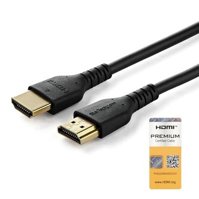 StarTech.com Cable HDMI de Alta Velocidad con Ethernet Premium - 4K 60Hz - de 1m - para Monitor de Ordenador o TV (RHDMM1MP), negro