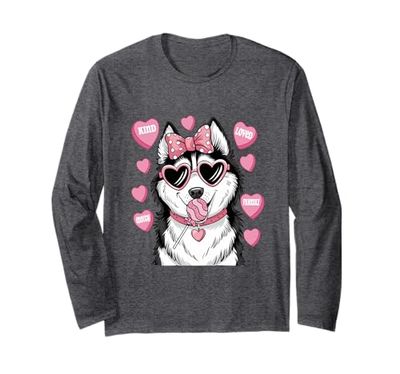 Husky Dog Coquette Candy Valentines Day Pet Lover Hearts Maglia a Manica