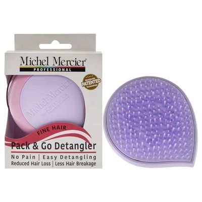 Michel Mercier Pack and Go Detangler - Unisex Detangling Hair Brush - Mini Portable Travel Size, Compact Brush - Fine Hair - Purple-Pink - 1 pc