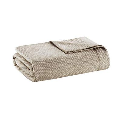 Madison Park Soft Certified 100% Egyptian Cotton Breathable Cozy Blanket, Premium Waffle Knit Classic Design, Luxury All Season Lightweight Cover for Bed, Couch and Sofa, Khaki King(108"x90")