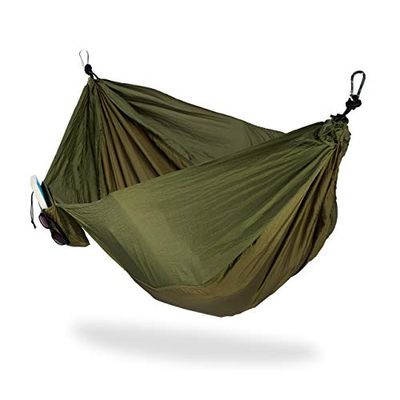 Relaxdays hangmat outdoor, voor 2 personen, tot 200 kg, heel licht, BxD: 152 x 255 cm, op reis, camping, donkergroen