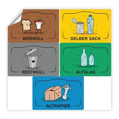 Ambiance Sticker Adesivi per il Riciclaggio Adesivi per Riciclare e Separare i Rifiuti, Pattumiera Adhesif Spagnol Label - 5 etichette da 8,5 x 5,5 cm.