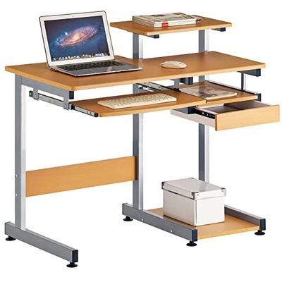 BAKAJI Bureau avec tiroir étagère pour Scanner Imprimantes Porte-Documents et étagère extractible Table de Travail Meuble d'ordinateur en métal et Bois MDF décoration Maison Bureau Chambre