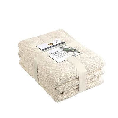 Gözze - Set de toallas de rizo, 2 toallas de mano (50 x 100 cm), 2 toallas de ducha (70 x 140 cm) y 2 toallas de invitados (30 x 50 cm), Algodón, 480 g/m² - Crema