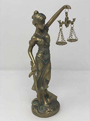YOUNI – Lady Justice staty – grekisk romersk rättvisans gudinna – ögonbindel, balans, och svärd (brons)