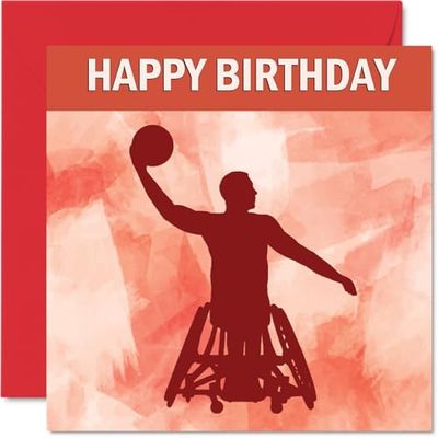 Wheelchair Basketball Sport Birthday Cards - Boys in Sports - Happy Birthday Card for Boy Son Brother Grandson Nephew Uncle Cousin, 145mm Bday Greeting Cards
