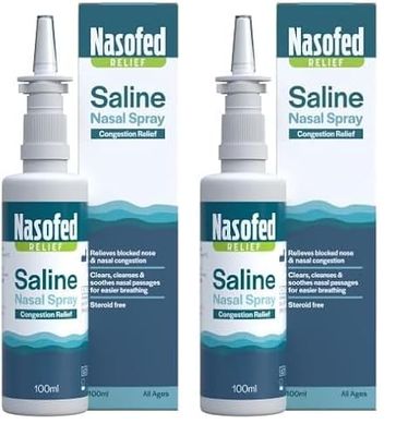 Nasofed Saline Nasal Spray. Isotonic Saline Solution. Effective and Gentle Relief from Nasal Congestion Caused by colds, sinusitis, hayfever and Allergies. 1 x 100 ml (Pack of 2)