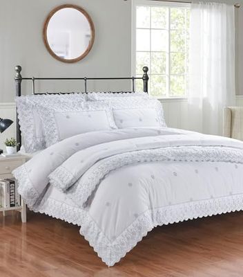 Rapport hem vita super king-sängkläder med silverbroderi påslakanset – elegant spets broder blommigt broderi lyxigt broderi angglaise Gabrielle bäddset