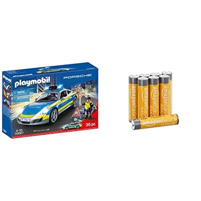 Playm. Porsche 911 Carrera 4S Polizei | 70067 & Amazon Basics - Batterie alcaline AAA 1.5 Volt, Performance, confezione da 8 (l’aspetto potrebbe variare dall’immagine)