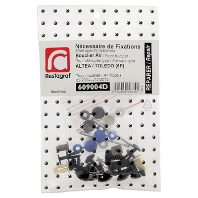 Restagraf - Kit de Fixations pour Bouclier Avant ALTEA, TOLEDO (5P) Toutes Versions (03/2004 à 12/2015) - Réf. 609004D - Sachet de 21 Pièces