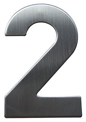 Alpertec numéro de porte "2" en acier inoxydable poli avec vis et chevilles, hauteur : 160 mm, 35150220K1