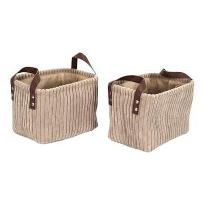 HOME DECO FACTORY, RG0037, Cesta de Almacenamiento de Pana, diseño Elegante y práctico, Ideal para Juguetes y Ropa, tamaño H20 cm, Color Topo