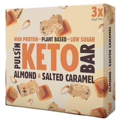 Pulsin - Keto Bars - Multi Almond Salted Caramel - Keto Snacks with Peanuts and 7.6g of Protein per Bar - Healthy Snacks, Chocolate Bars Multipack - 12 x 3 x 30g