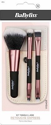 BaByliss - Kit maquillage - 3 pinceaux pour le visage avec étui - spécial retouche express avec poils ultra doux
