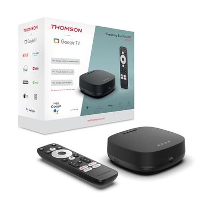 Thomson Streaming Box 270 Plus | Altavoz Integrado para Control por Voz | Google TV | Netflix, Disney + | 4K UHD | Streaming a través de WiFi | Google Cast | 32GB de Memoria