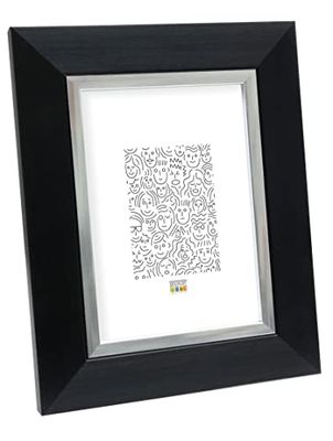 Deknudt Frames S41NH2 Cadre Photo Résine Noir avec Filet Argenté 15 x 20 cm