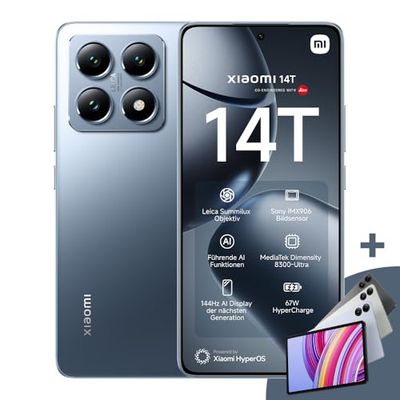 Xiaomi 14T (smartfon) 6,67" AI, MTK 8300-Ultra, Leica Summilux, AISP, obsługuje HyperCharge 67 W, 3,35 GHz, 12 GB + 256 GB, Titan Blue