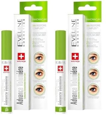 Eveline Cosmetics Sérum concentrado para el crecimiento de pestañas Advance Volumiere | 10 ml | Acondicionador Fortalecedor y Engrosador de Pestañas Largas | Fórmula innovadora con ácido hialurónico
