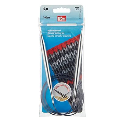 Circular Knitting pins Brass 100 cm 9.00 mm Silver col