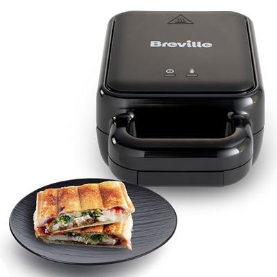 Breville Solo SnackMaster | Mini Toastie Maker & Snack Maker for Pancakes, Omelettes, Toasted Sandwiches & More | Wipe Clean, Non Stick Plates | Black [VST102]