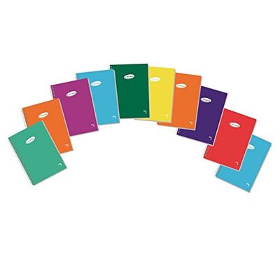SAM - PACSA Pack of 10 Spiral Notebooks 80 Sheets Size 12 Squares 4 mm Cover Cardboard Plastic 400 g Assorted Colours Paper White 60 GRS