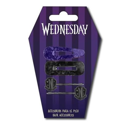 Wednesday Non-Slip Hair Clips, Bobby Pins with Two Decorative Charms for Girls, Stylish Hair Accessories - 4 Hair Clips