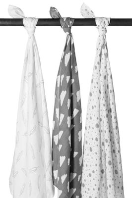 Meyco 451002 Mull/muslin puckdukar set om 3 stycken 120 x 120 cm, fjäderwoLKE-DOTS grå-vit