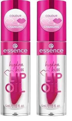 Essence Cosmetics Hydra Kiss Olio Labbra, Idratante, Curativo, con Oli, Lucida, Rugiadosa, 4 ml (Confezione da 2)