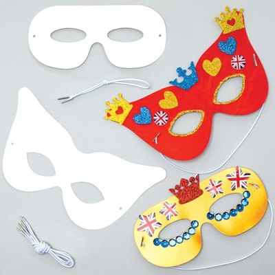 Baker Ross Maskset i vitt, sorterat (12 stycken) – 2 olika mönster – en hit till karneval eller på karnevalfester