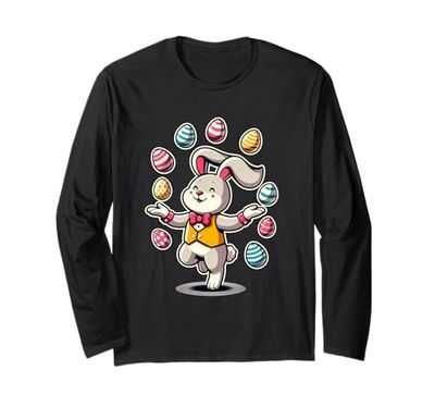 Divertido adorable conejo de Pascua malabares huevos coloridos niños niños Manga Larga