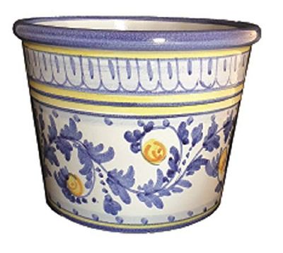 VASO CILINDRO CON SOTTOVASO IN CERAMICA DI VIETRI DIPINTI A MANO; VASO DIAMETRO CM. 24, ALTEZZA CM. 18 SUCCULENTE PIANTE GRASSE CACTUS AROMATICHE TERRACOTTA COTTO