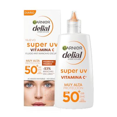 GARNIER DELIAL Crema Facial Fluida Uso Diário Muy Alta Protección Solar FPS50+ AntiManchas Con Vitamina C, Fórmula No Comedogénica 40 ml