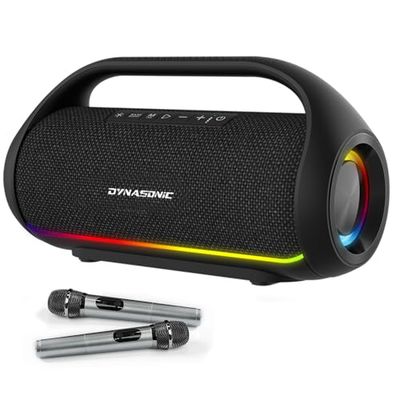 DYNASONIC S90 - Enceinte Bluetooth Portable IPX5 Waterproof. Enceinte d'extérieur sans Fil. Stéréo sans Fil. Lecteur de Son Puissant avec lumières LED intégrées. Micro-SD, USB
