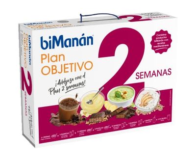 biManán - Plan Objetivo 2 Semanas, Sustitutivos para el Control y la Pérdida de Peso, Incluye Batidos, Natillas, Cremas, Barritas y una Coctelera, con Vitaminas y Minerales