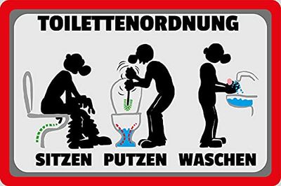 Schatzmix Metalen bord spreuk toiletordening zitten poetsen wassen kloordnung toilet metalen bord wanddecoratie 20x30 tin sign