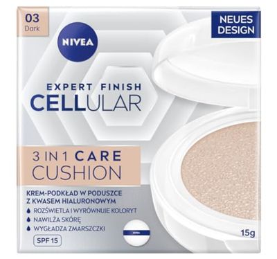 NIVEA Cellular Expert Finish 3 in 1 Cushion per la cura della pelle scura (15 g), trucco con ialuronico, booster di collagene e SPF 15, fondotinta idratante Cushion