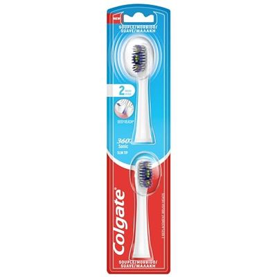 COLGATE - Recharge Tête de Brosse à Dents À Piles Colgate 360° Medium - Favorise une Bonne Santé Bucco-Dentaire - Nettoie en Profondeur - 2 Têtes de Brossage