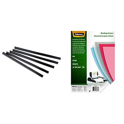 Fellowes Klemmschiene Relido, A4, 3-6 mm Füllhöhe, schwarz, 50 Pezzi & 5376001 Couvertures de reliure A4 transparentes PVC 150 microns 15/100e