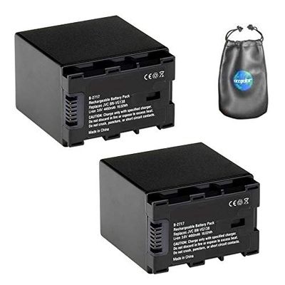Amsahr B-BNVG138-2CT - Batería de Repuesto para cámara Digital y videocámara JVC BN: VG138, VG107, VG108 con Bolsa para Accesorios de Lentes, 2 Unidades, Color Gris