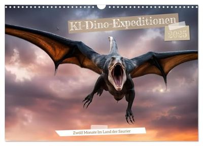 KI-Dino-Expeditionen Zwölf Monate im Land der Saurier (Wandkalender 2025 DIN A3 quer), CALVENDO Monatskalender: Dinosaurier - Bilder der prähistorischen Kreaturen