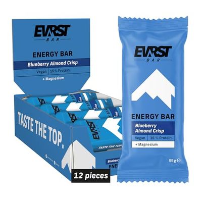 EVRST Energy Bar Blueberry Almond, 12 x 55g Bar, 8.8g Protein Per Bar, Rich in Magnesium, 12 Bars Per Case