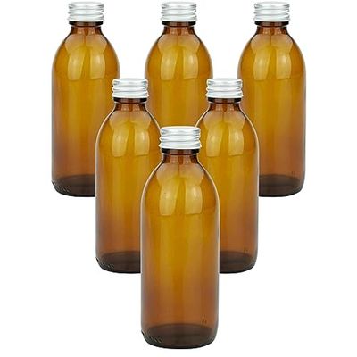 mikken Bottiglia da farmacista, in vetro, tappo a vite, in alluminio, marrone, 200 ml, 12 unità