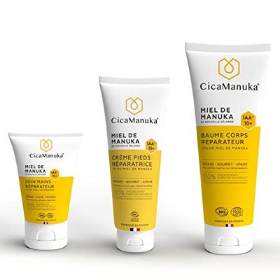 CICAMANUKA - Routine Hydratation Corps au Miel de Manuka - Baume Corps, Soin Mains et Crème Pieds - Peaux Sèches et Déshydratées