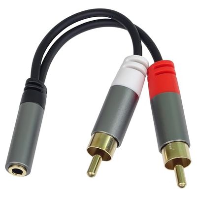 PremiumCord HQ kabelverdeler jack-aansluiting 3,5 mm op 2 x tulpstekker, stereojack naar cinch-stekker, RCA, Aux headset audio, afgeschermd, metalen connector, kleur zwart, M/F, lengte 15 cm